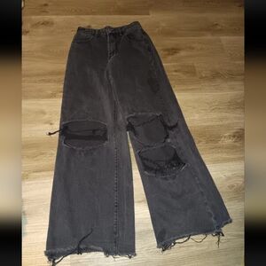 SHEIN Black Flare Wide-Leg Jeans Distressed